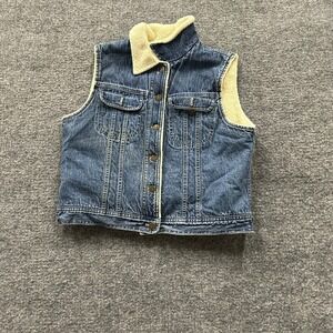 Jones Jeans Vest Womens Size 8 Blue Denim Faux Shearling Lined Western Casual